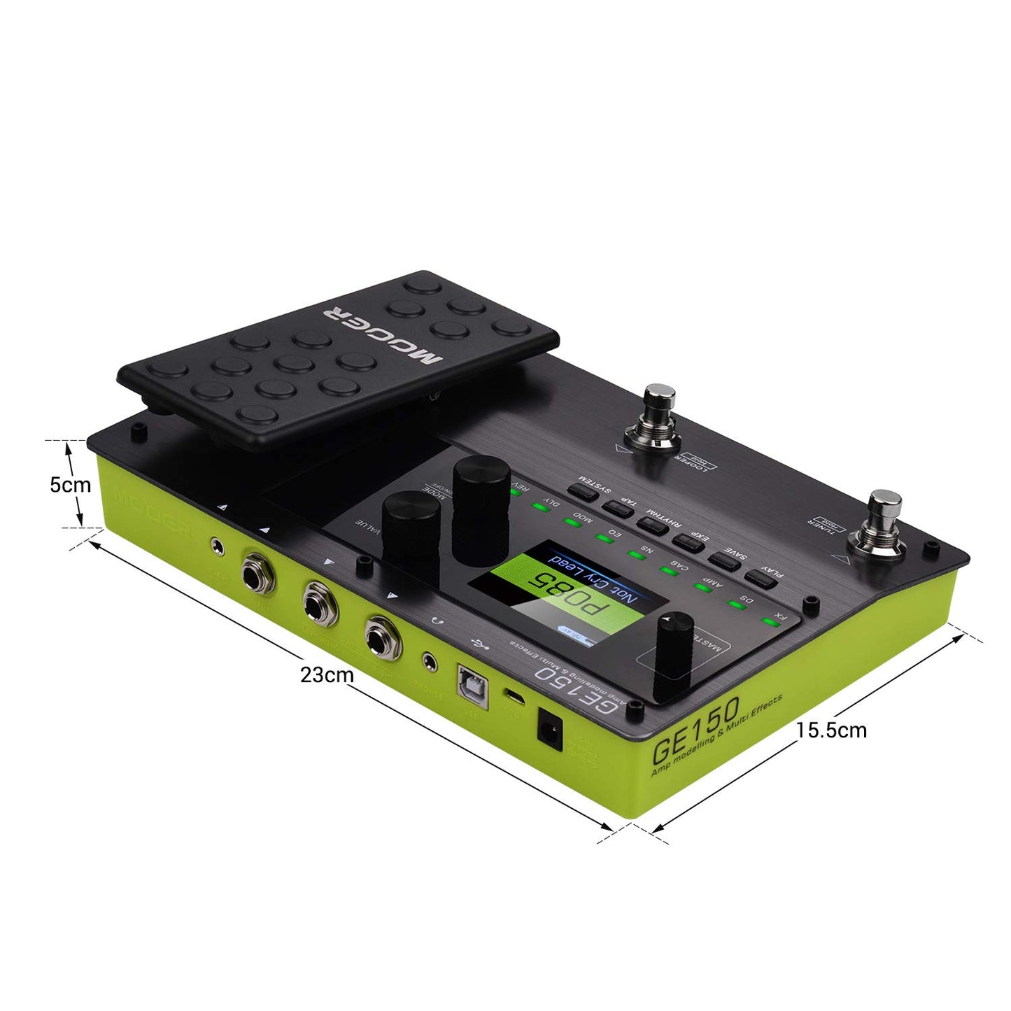 Hosioe GE150 Pedal de Modelado de Amplificador y Efectos múltiples 55 Modelos de Amplificador 151 Efectos 80s Looper 40 Ritmos de batería 10 Metrónomo Tap Tempo Función OTG