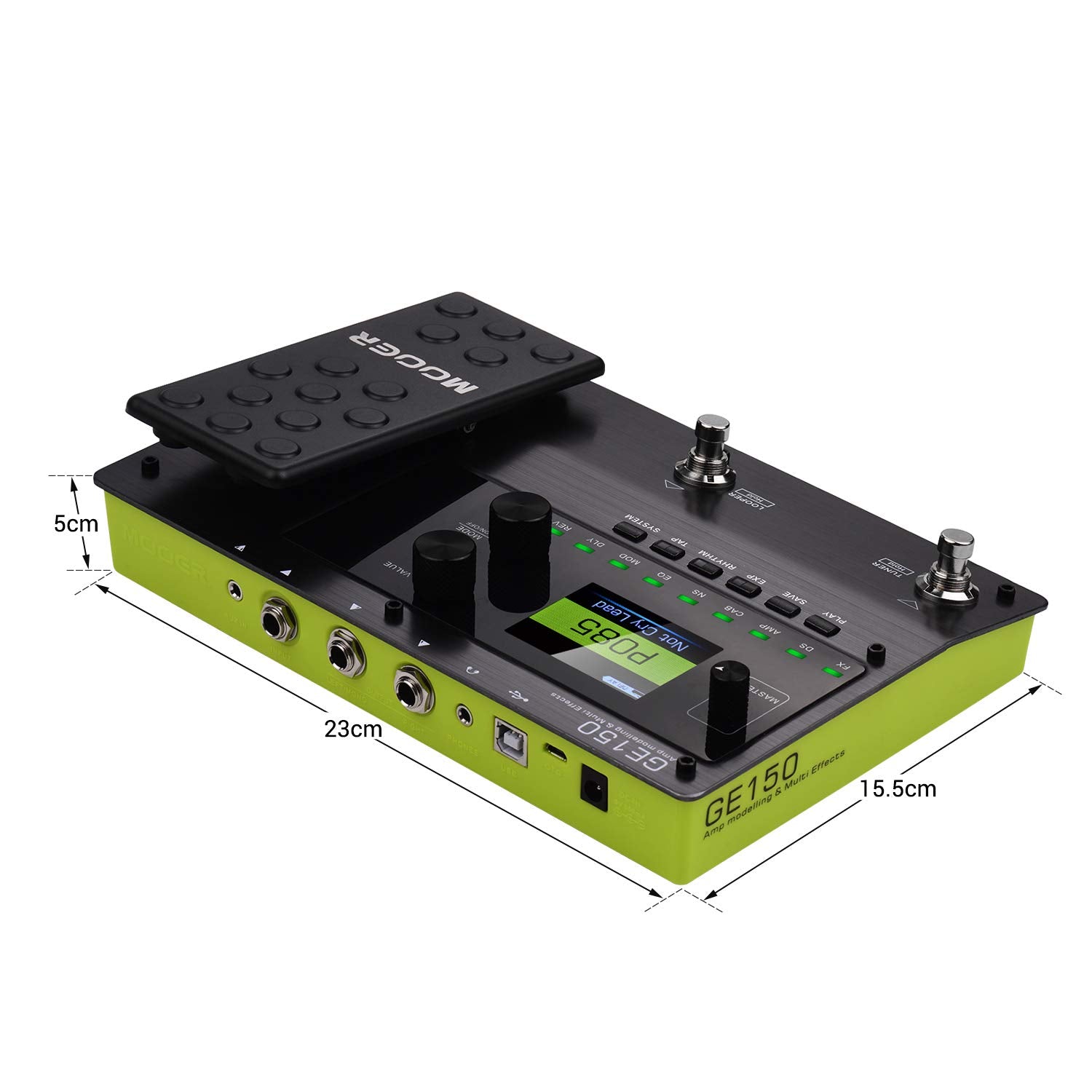 Hosioe GE150 Pedal de Modelado de Amplificador y Efectos múltiples 55 Modelos de Amplificador 151 Efectos 80s Looper 40 Ritmos de batería 10 Metrónomo Tap Tempo Función OTG