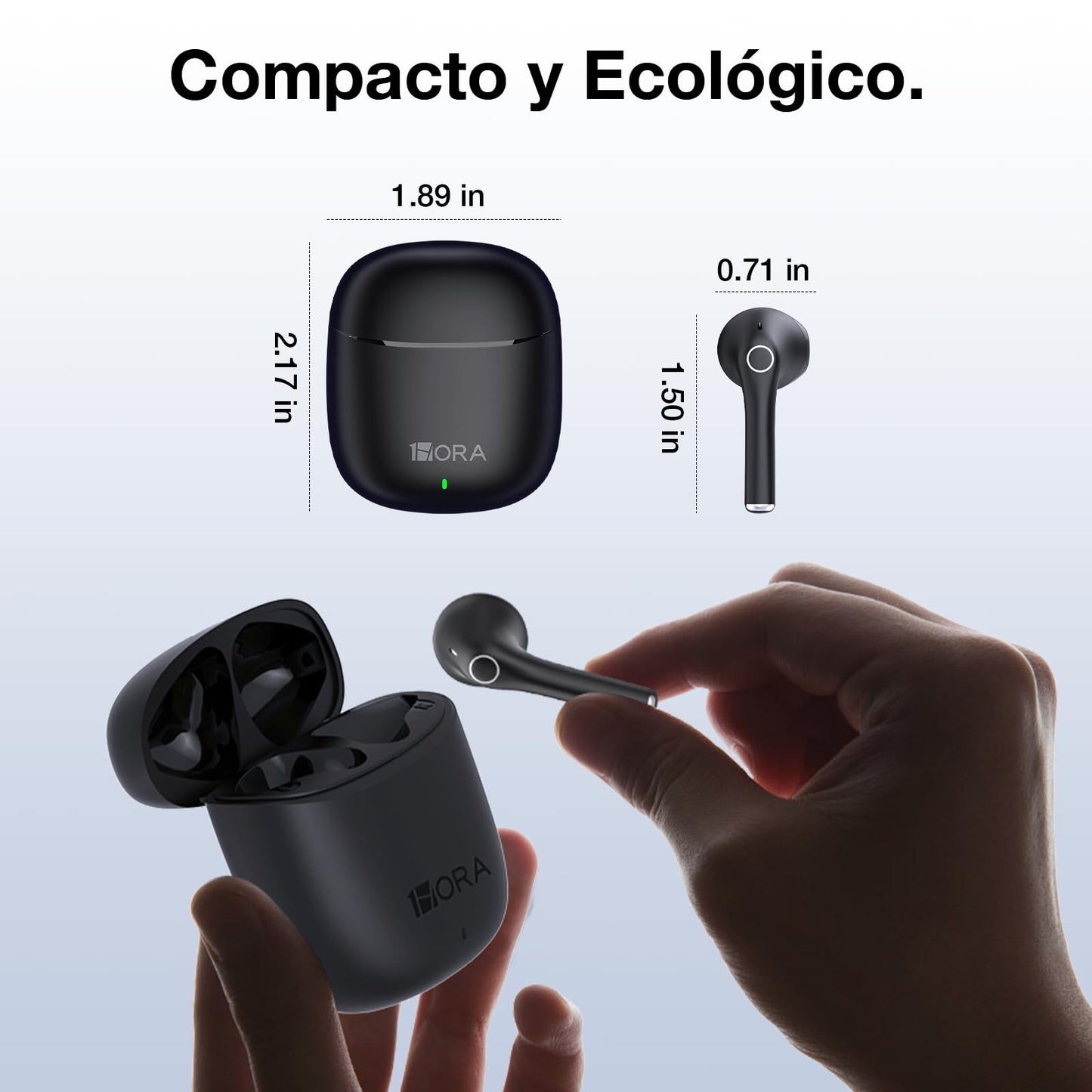 Audífonos Inalámbricos Mini 1 Hora Bluetooth 5.3 Negro para Correr y Escuchar Música
