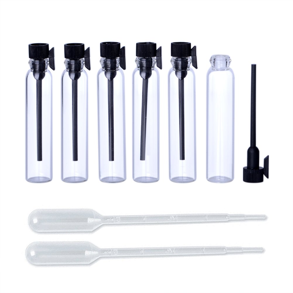 Enslz - 100 botellas de perfume con tapa negra, frascos de vidrio vacíos con cuentagotas para viajes y fiestas (3 ml)