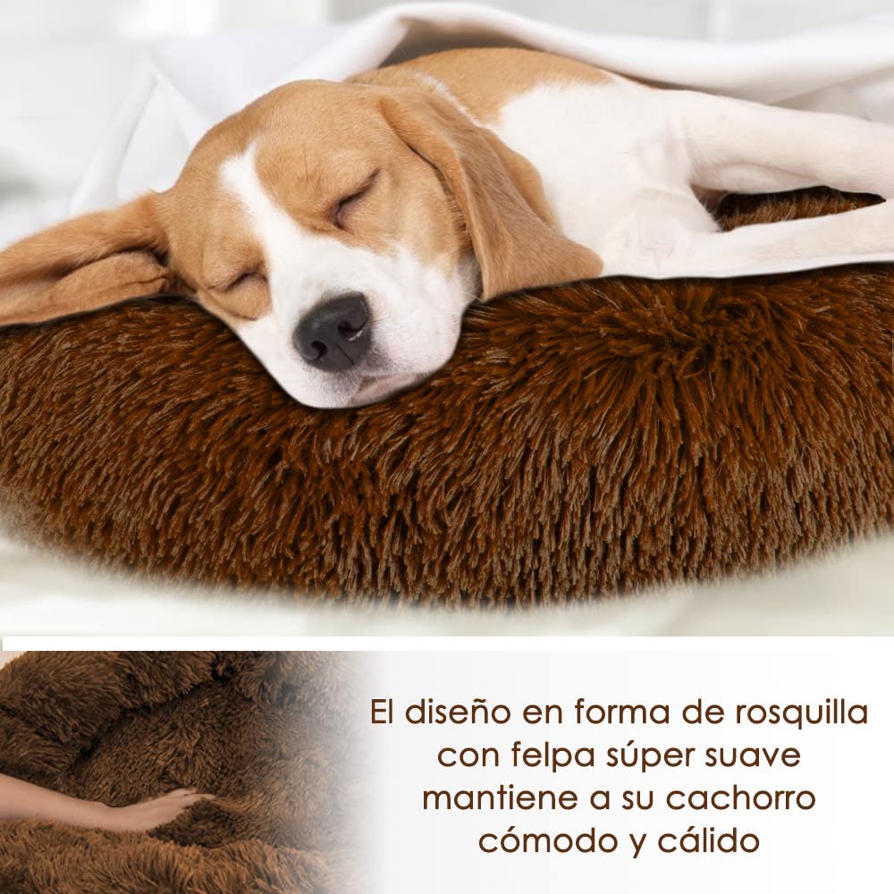 Cama de Perros y Gatos SlowTon Beige Súper Suave Lavable Redonda para Mascota