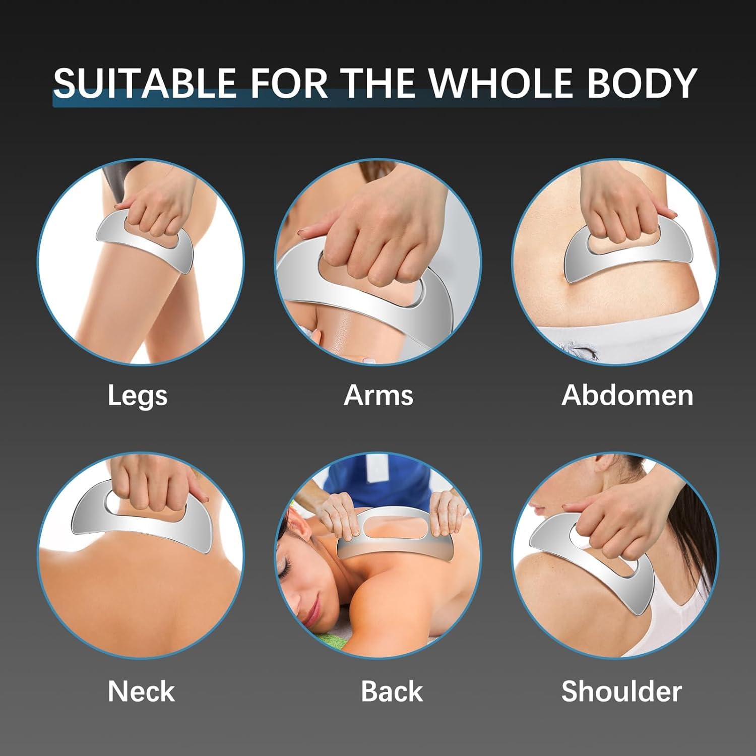 Herramienta de masaje Gua Sha de acero inoxidable con asa, raspador muscular corporal para espalda, cuello, cara y pierna, herramienta de raspado de fascia más grande para alivio de tejidos profundos