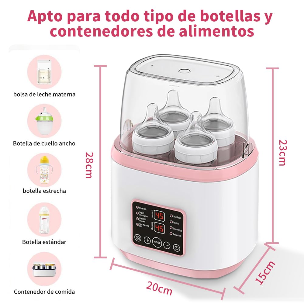 JESWO Calentador de Biberones con Control Remoto, Esterilizador de Biberones Multifuncional 9 en 1, Calienta Biberones para 4 Biberones, Calentador de Mamilas Modo Constante de 24H, Sin BPA