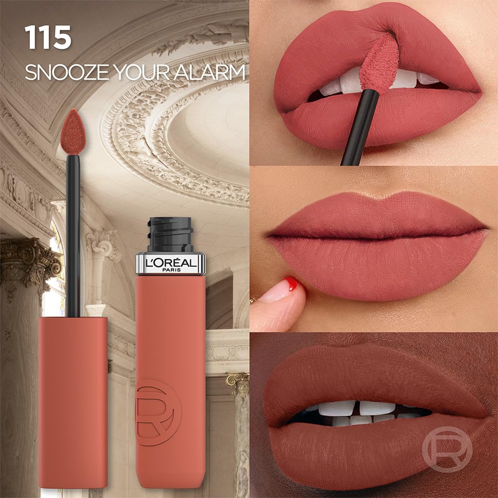 L'Oréal Paris, Infallible Le Matte Resistance, Labial Líquido Mate Larga Duración 16hr, Color Intenso con Ácido Hialurónico, Tono Snooze You 115, 5ml
