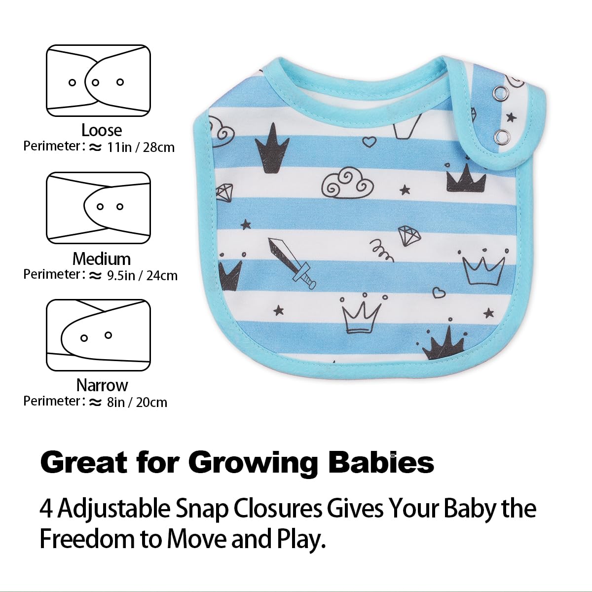 Paquete de 6 baberos de algodón impermeables para niñas y niños para comer con botones ajustables