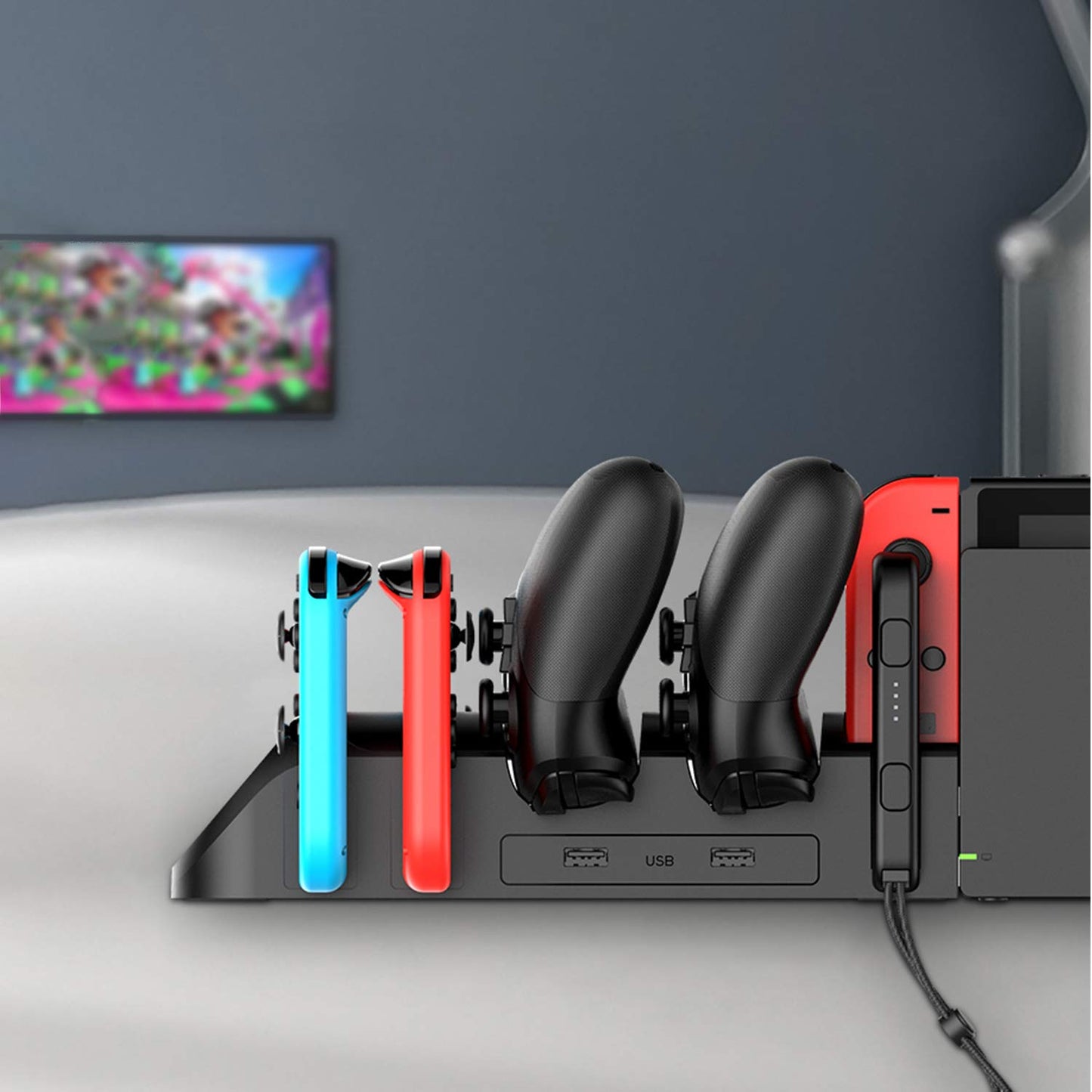 Base de carga para Nintendo Switch, estación de carga para Nintendo Switch Joy Cons y controladores Nintendo Switch Pro con indicador LED