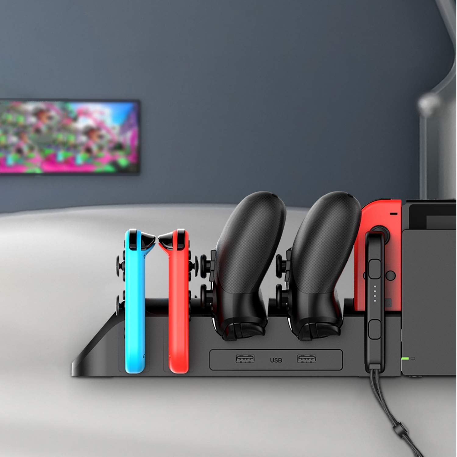 Base de carga para Nintendo Switch, estación de carga para Nintendo Switch Joy Cons y controladores Nintendo Switch Pro con indicador LED