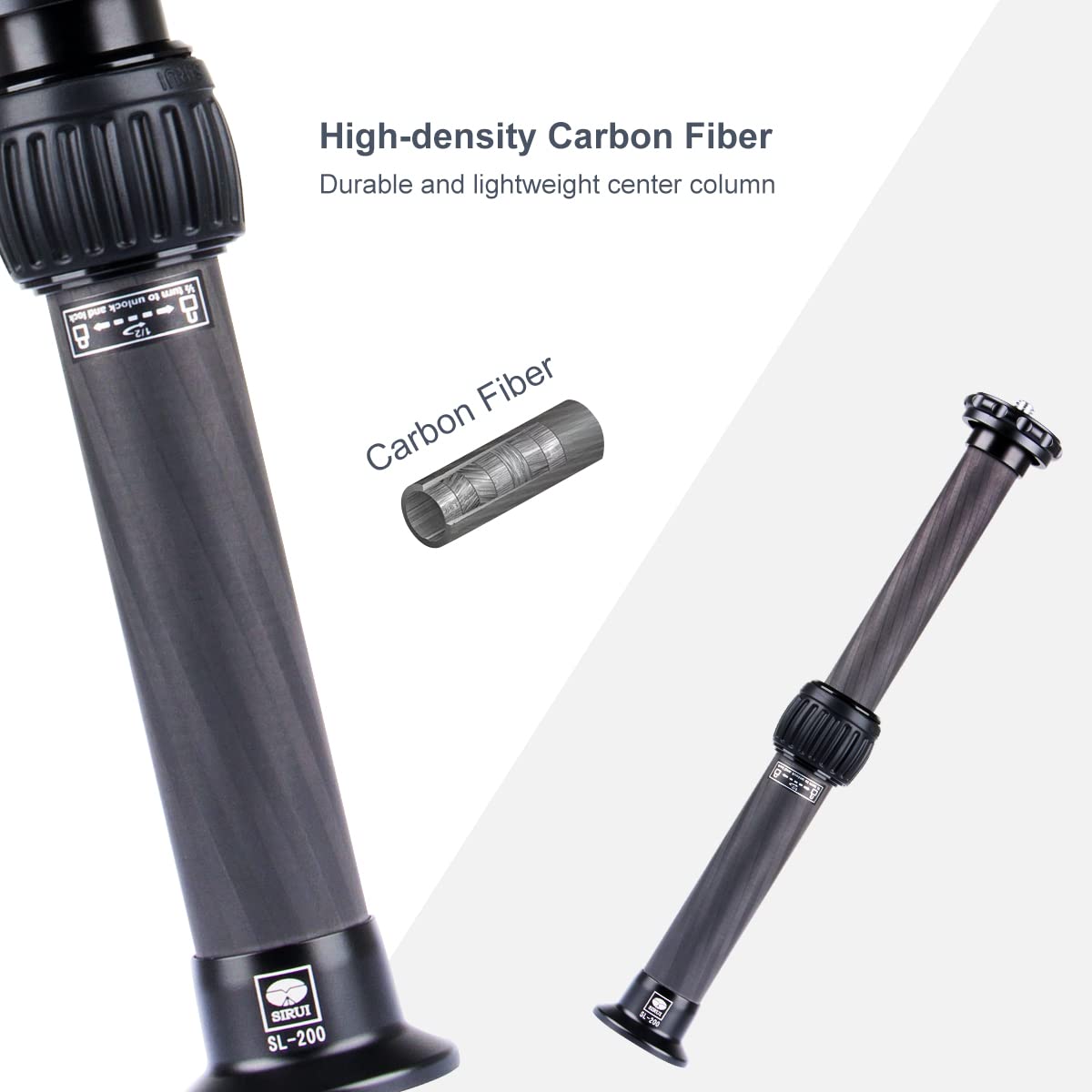 Extensión Universal SIRUI Carbono Negro con Tubo 320mm y Capacidad 15kg para Trípode y Monopié