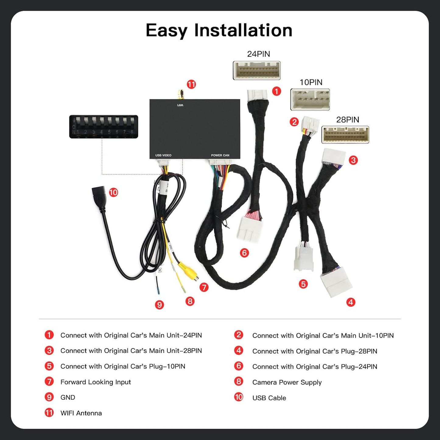 CARabc Wireless Carplay Retrofit Kit Decodificador para Toyota Tundra 2014-2019, Compatible con Android Auto, duplicación, navegación, actualización de firmware