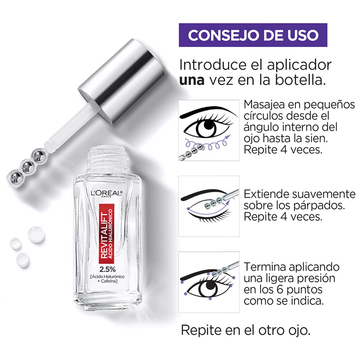 L'Oréal Paris Kit de Ácido Hialurónico con Sérum rostro Sérum ojos Crema en gel y Gel de limpieza