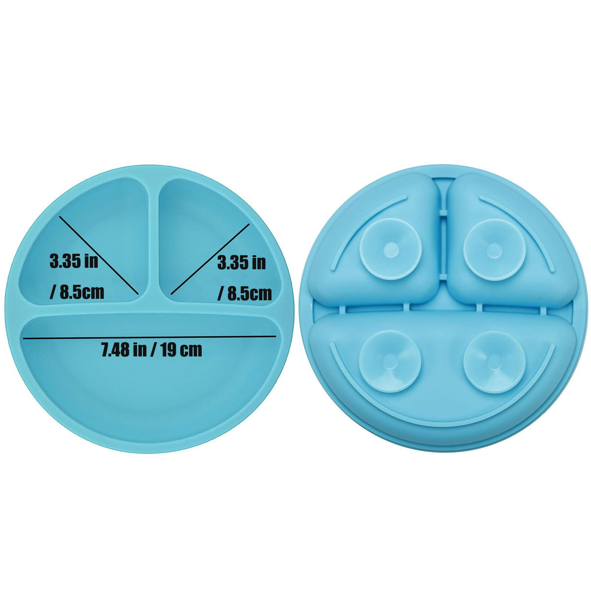 PandaEar Platos divididos de silicona irrompibles para bebés y niños pequeños, paquete de 3 unidades, antideslizantes, aptos para lavaplatos y microondas, silicona (azul, verde amarillo)