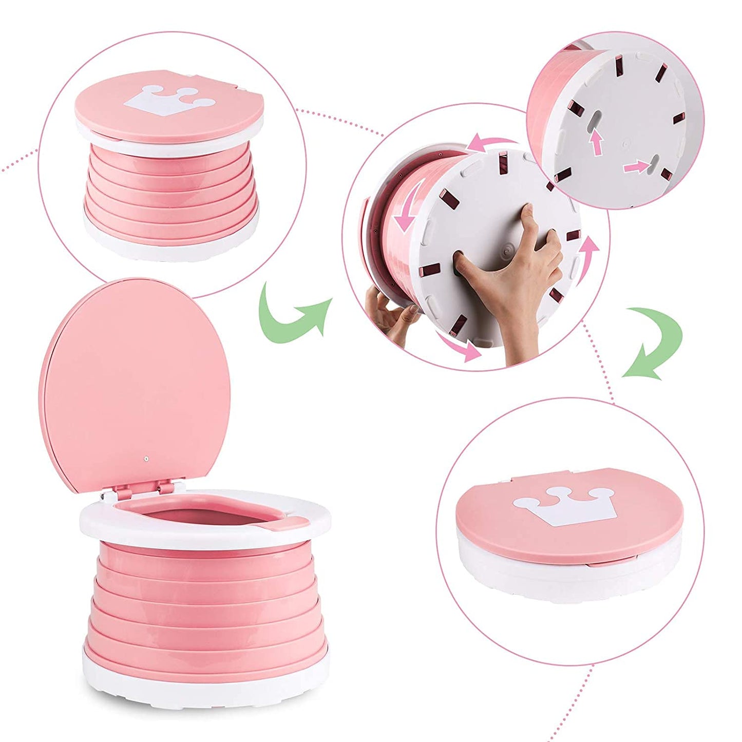 Orinal Portátil Orinal De Viaje Rosa con Asiento Plegable para Niñas y 75 Bolsas de Limpieza