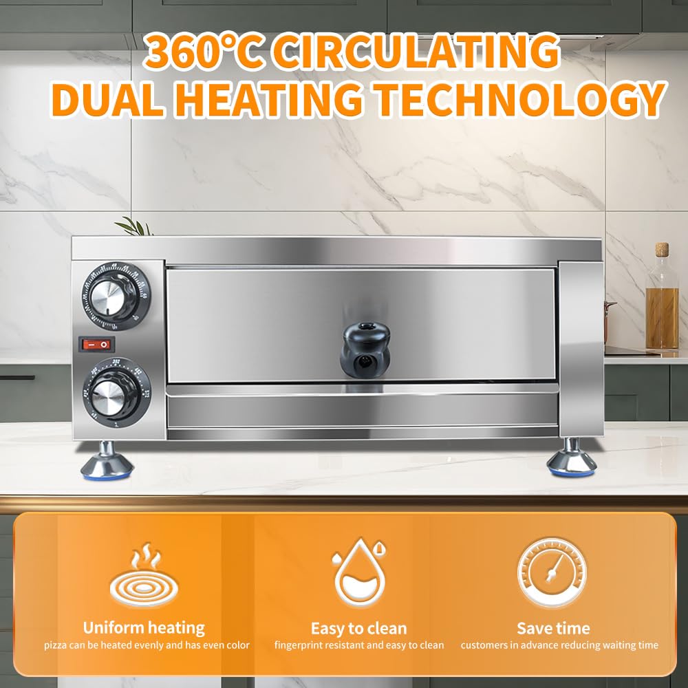 Generic YOOKTEN - Horno eléctrico de pizza para interiores, horno de pizza de 12 pulgadas, máquina comercial para hacer pizzas para el hogar con temporizador de 60 minutos, cocina de pizza de acero