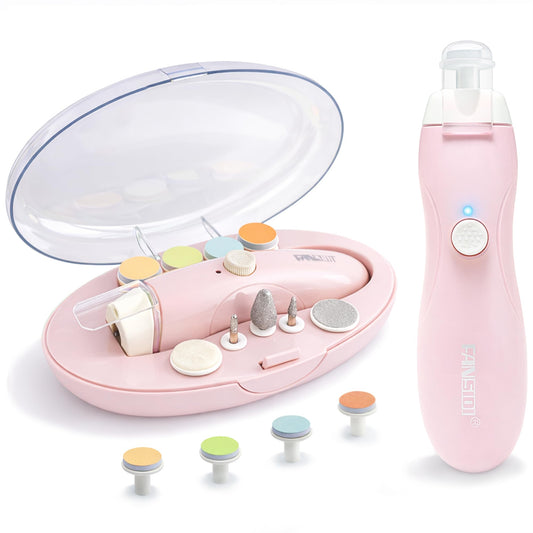 Fansidi - Lima de unas de bebe recargable para recien nacido o bebe recien nacido unas y unas de los pies - Accesorio para ninas y ninos - almohadillas para orejas de repuesto adicionales incluidas (rosa)