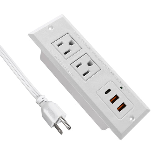 4 LEAF Regleta Multicontacto Escritorio USB C 20W PD Carga Rápida, Tira de Alimentación Empotrable Tipo C 2 Contactos 3 USB Muebles Outlet para Mesa Sofá Console Cajon Encimera 2 Metros Blanco