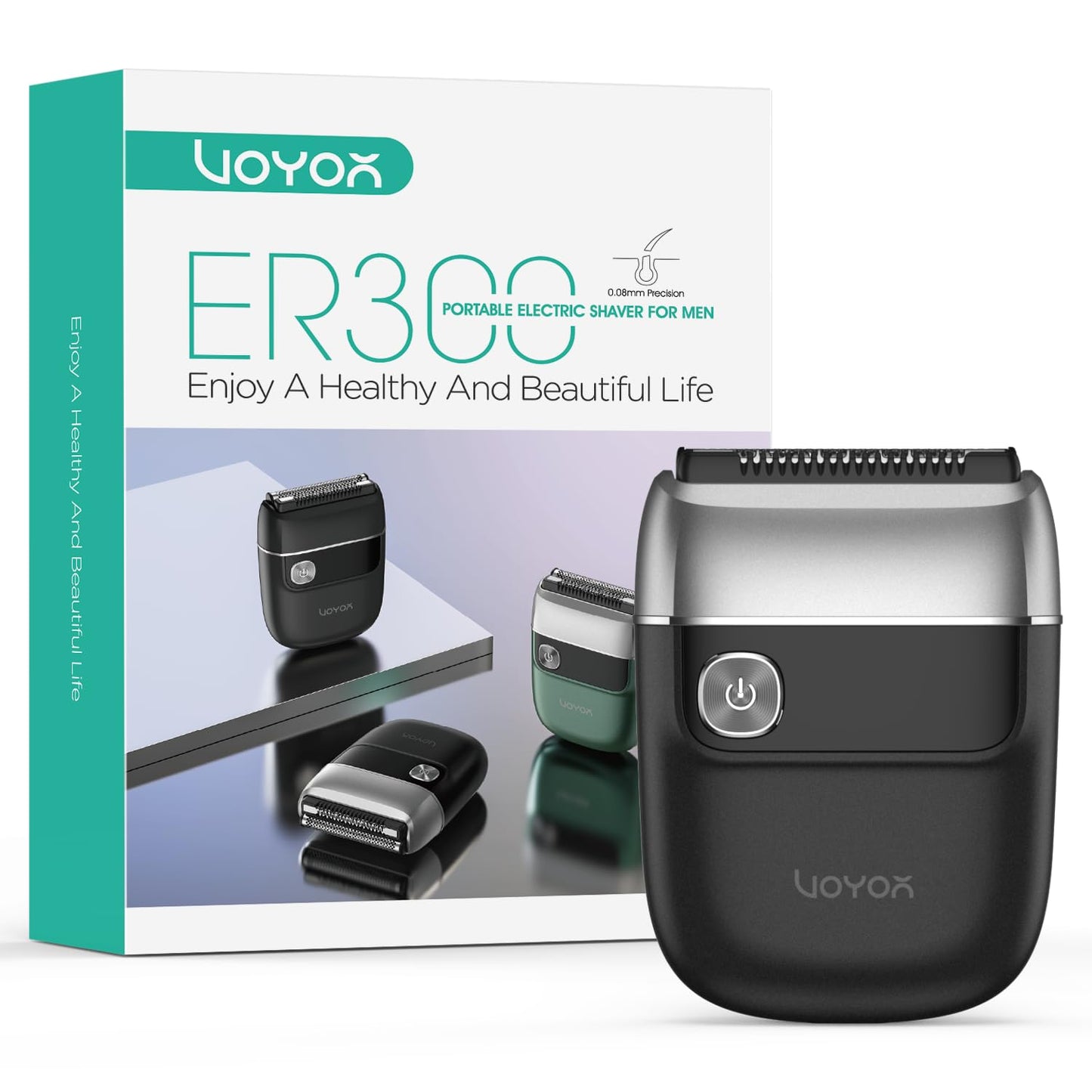 VOYOR Afeitadora Eléctrica para Hombre Portátil Uso en Seco y Húmedo Resistente al Agua IPX6 Doble Cuchilla Flotante 3D Ideal para Viajes Recortadora de Barba Ligera y Portátil ER300 (Plata)