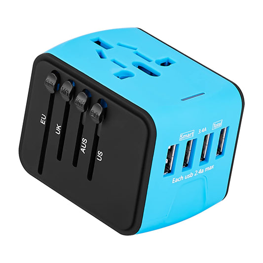Adaptador de Viaje Universal YOMYM Blanco Seguridad Integrada Con 4 USB