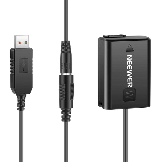 Neewer - Acoplador DC de repuesto para NP-FW50 adaptador de corriente de batería simulada con cable USB compatible con Sony A7 A7R A7S A7II A7RII A7SII A6500 A6400 A6300 A6100 A6000 NEX5 NEX7 DSC-RX10