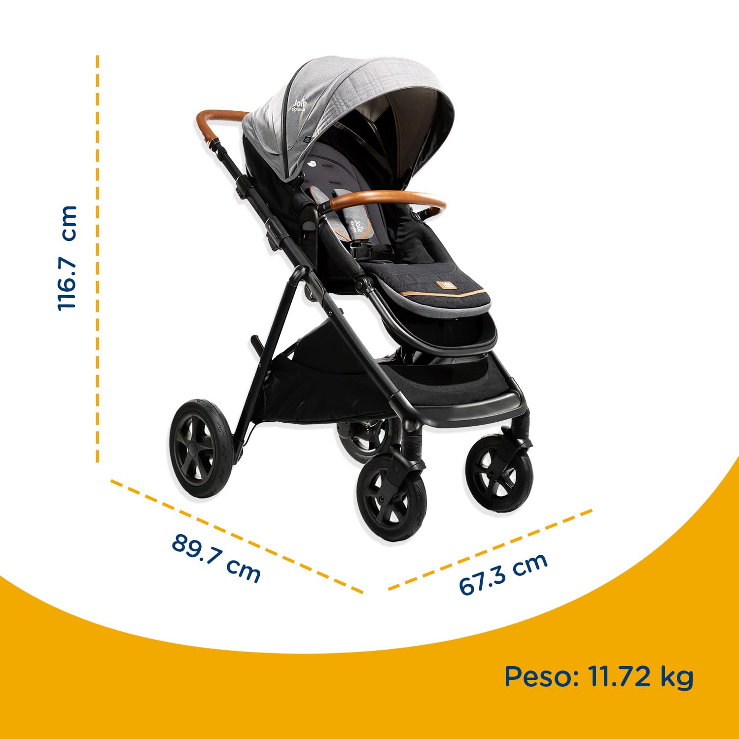 Joie Carriola para Bebe Aeria | Carriola Plegable con Silla Portabebe Ergonomica | Carriola de Viaje para Bebes con 5 Puntos de Seguridad | Carriola de Baston Ligera Portable | Carreola para Bebe