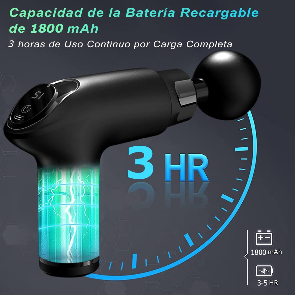 Pistola de Masaje Masajeador de Tejido Profundo Para Músculos, Espalda, Pie, Cuello, Hombro, Pierna, Alivio del Dolor de Pantorrilla, Pistola de Masaje de Percusión Inalámbrica Para Atletas(Negro)