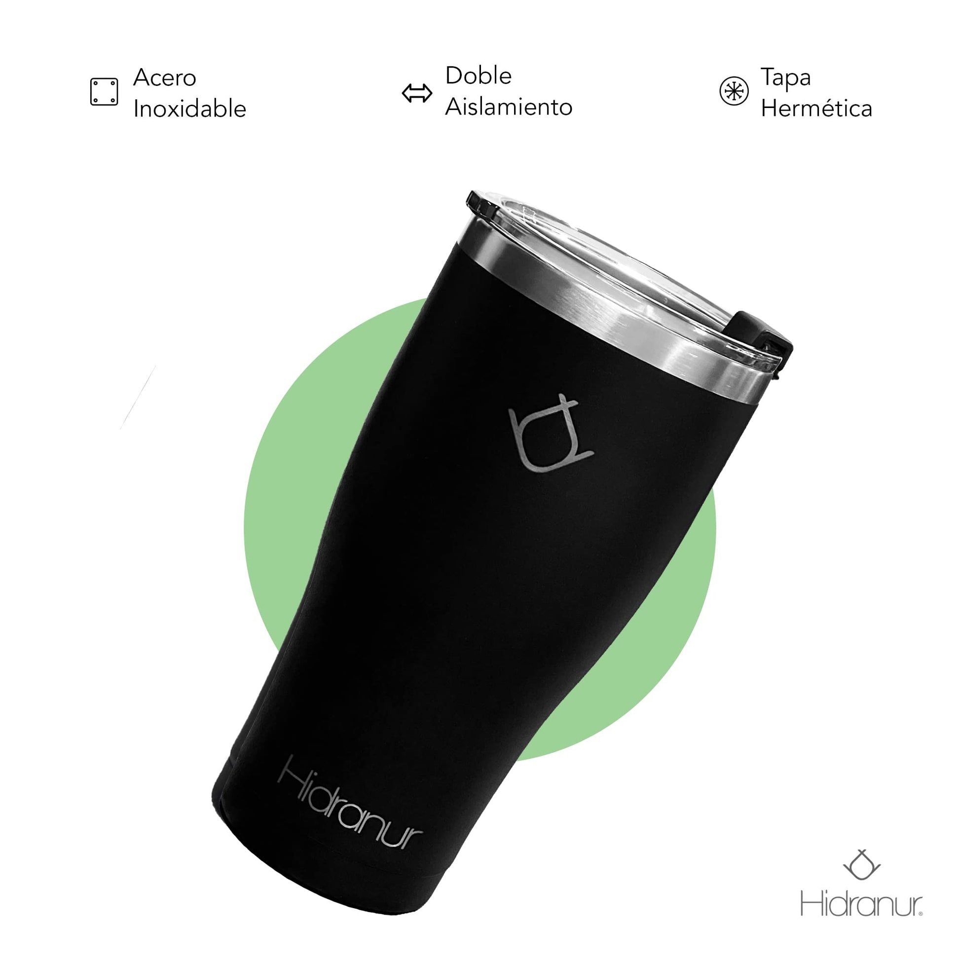 Hidranur Termo de Acero Inoxidable Doble Aislamiento Térmico, Termo 30 Oz (887.206 ml), Termo para Café, Tapa Hermética Antifugas, Popote Incluido (Negro, 30 Oz (887.206 ml))