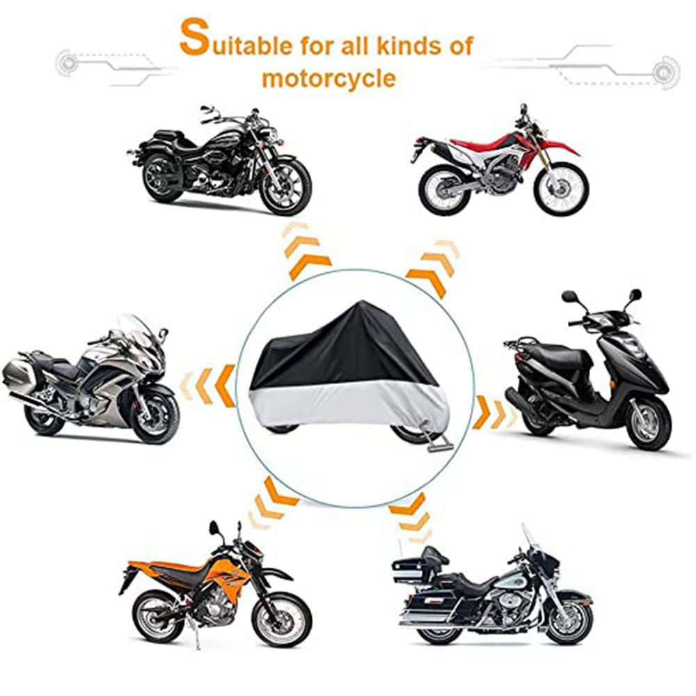 Funda Cubierta Motocicleta Motos Impermeable - Funda para Motocicleta Protección contra el Polvo, UV, Escombros, Lluvia y Clima, Aptos (XXL - Black & Silver)