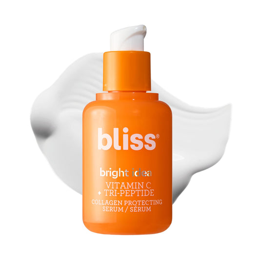 Bliss Suero iluminador para el rostro con vitamina C y colágeno tripéptido Bright Idea: antienvejecimiento, reduce las manchas oscuras, aumenta la elasticidad de la piel, limpio, vegano y sin cruel