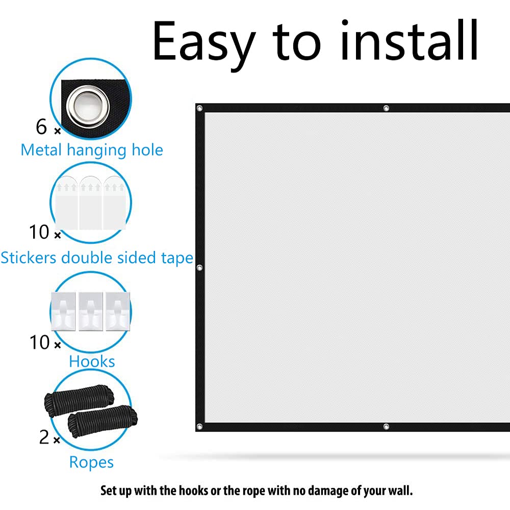 Jscreen Nell Zimi - Pantalla de proyección de 60 pulgadas (16:9 HD, plegable, antiarrugas, portátil, para cine en casa, soporte interior, proyección de doble cara