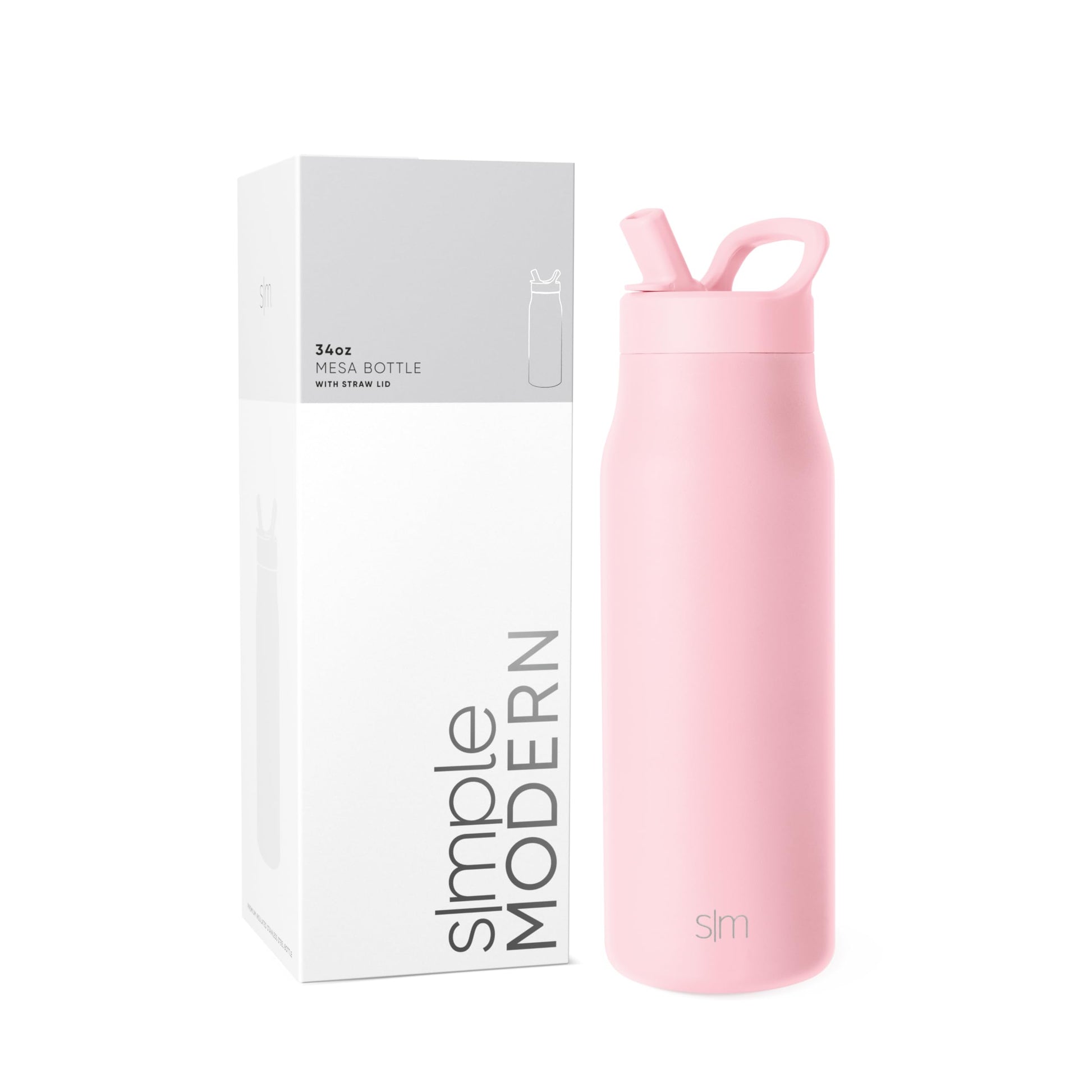 Botella de Agua Simple Modern Blush con Tapa de Popote y Termo Aislado de Acero Inoxidable 1L