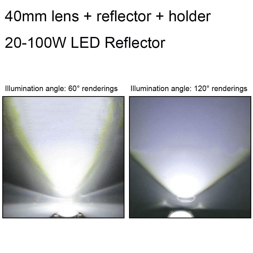 MEETOOT 1 juego de lentes de 120 grados de 44 mm + carcasa de base reflectora de 50 mm + soporte fijo para lámpara LED de 20 W-100 W, kit de copa reflectora LED