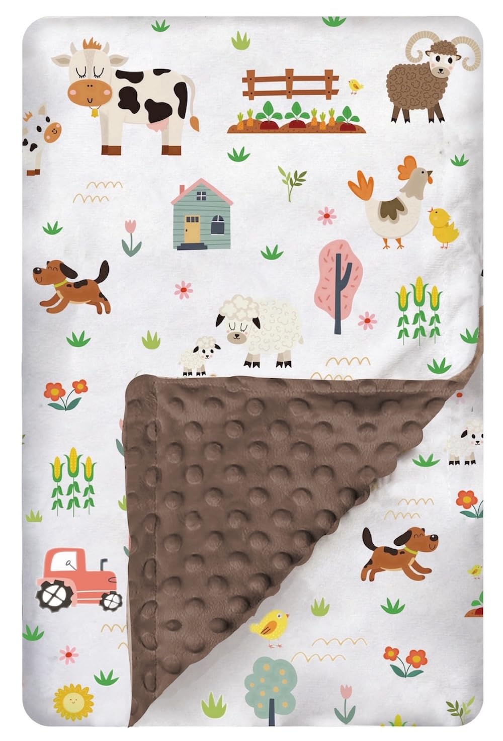 BUTTZO - Cobija para niños y niñas pequeños, bebés, recién nacidos, de doble capa, suave, de felpa con respaldo punteado, regalo para baby shower, diseño de granja, 76 x 102 cm