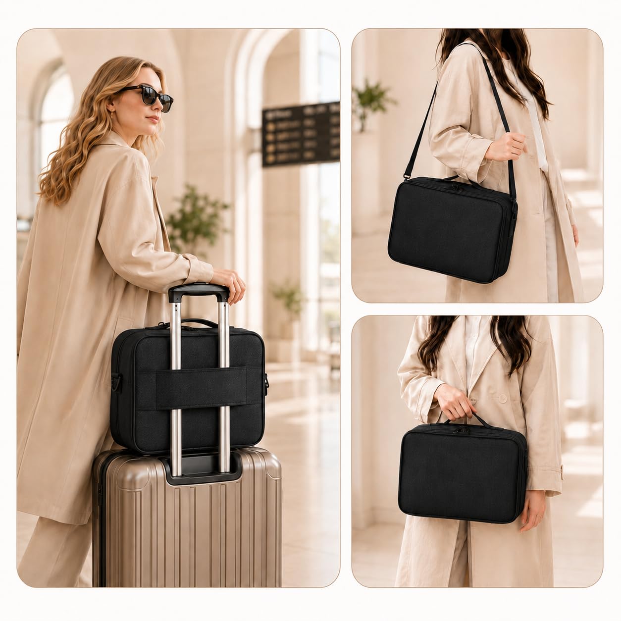 Estuche de Maquillaje 43x31x17cm, Bolsa para Maquillaje, Cosmetiquera para Maquillaje, XL Grande de Viaje 3 Capas con Espejo, Impermeable con Divisor Ajustable, para Pinceles y Herramientas de Belleza