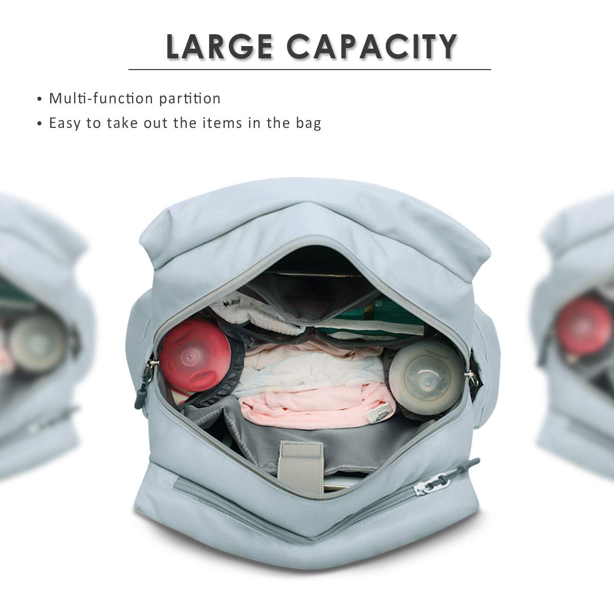 SONARIN Impermeable Mochilas para Pañales Con Nappy Changing Mat,Gran Capacidad, Organizador de Mochila de Viaje,hasta 17 bolsillos,Diseñado para madres posparto,Elegante y Durable(Gris)