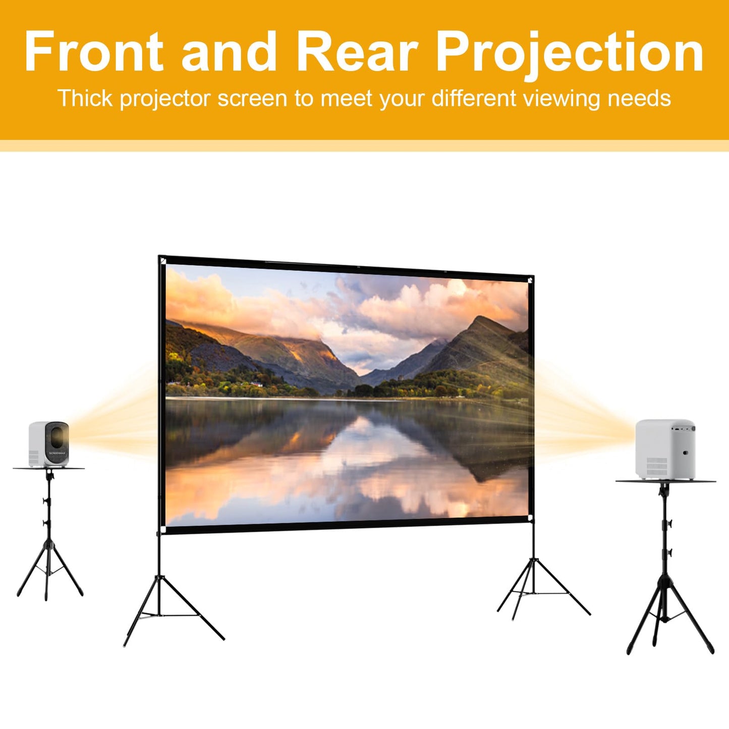 Screenmax - visualización de proyector plegable de 120 pulgadas con bolsa de transporte portátil, visualización de proyección frontal trasera HD 16:9 4k sin arrugas para cine en casa y cine en