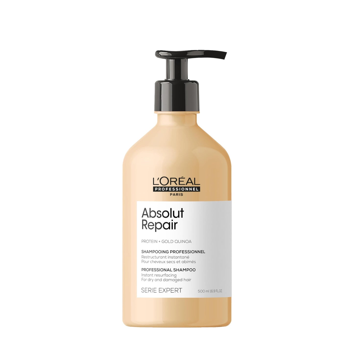 L'Oreal Professionnel Absolut Repair Shampoo | Repara el daño y proporciona brillo | Con quinoa y proteínas | Tratamiento con tecnología de proteínas | Para cabello seco y dañado | 500ml