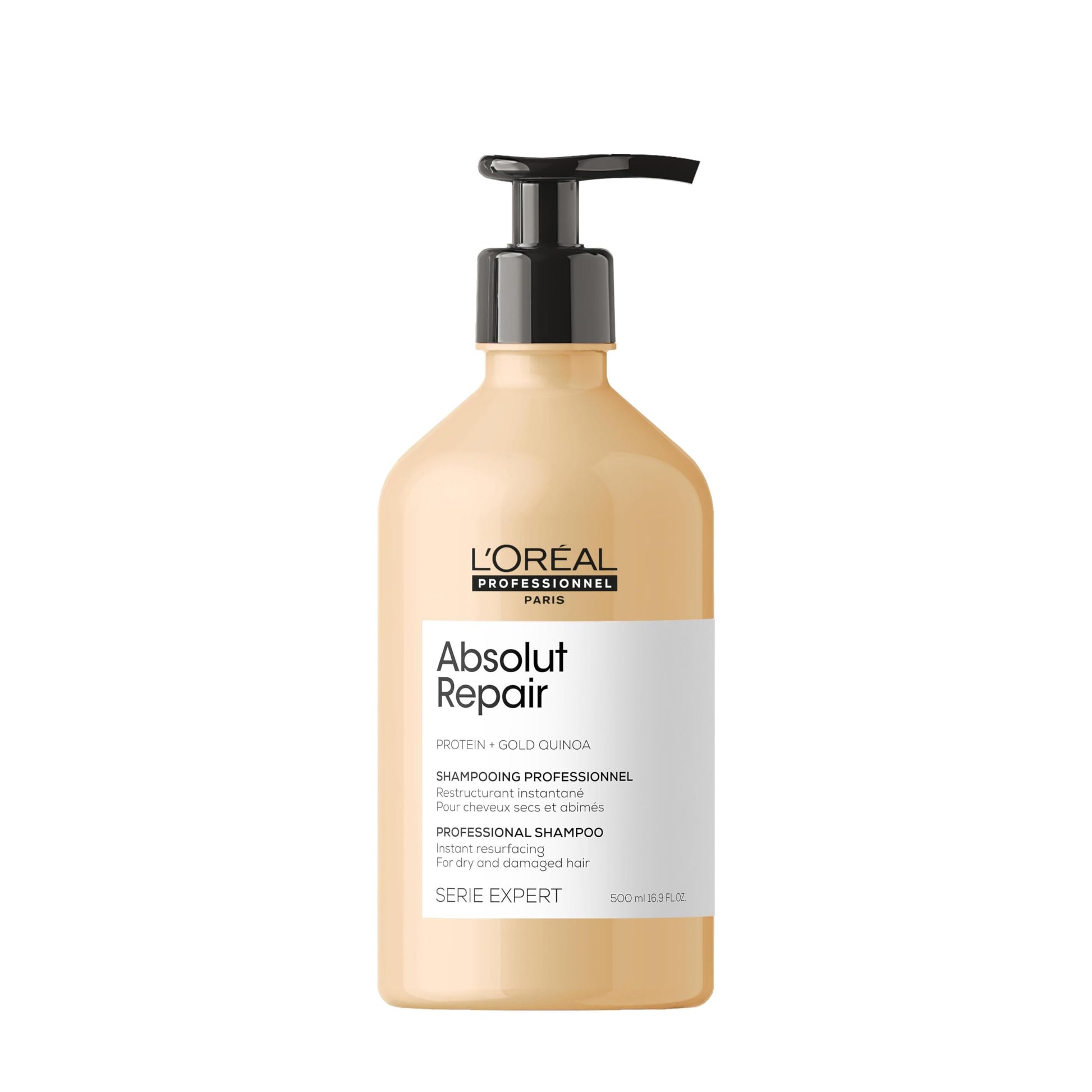 L'Oreal Professionnel Absolut Repair Shampoo | Repara el daño y proporciona brillo | Con quinoa y proteínas | Tratamiento con tecnología de proteínas | Para cabello seco y dañado | 500ml
