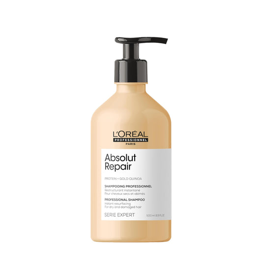 L'Oreal Professionnel Absolut Repair Shampoo | Repara el daño y proporciona brillo | Con quinoa y proteínas | Tratamiento con tecnología de proteínas | Para cabello seco y dañado | 500ml