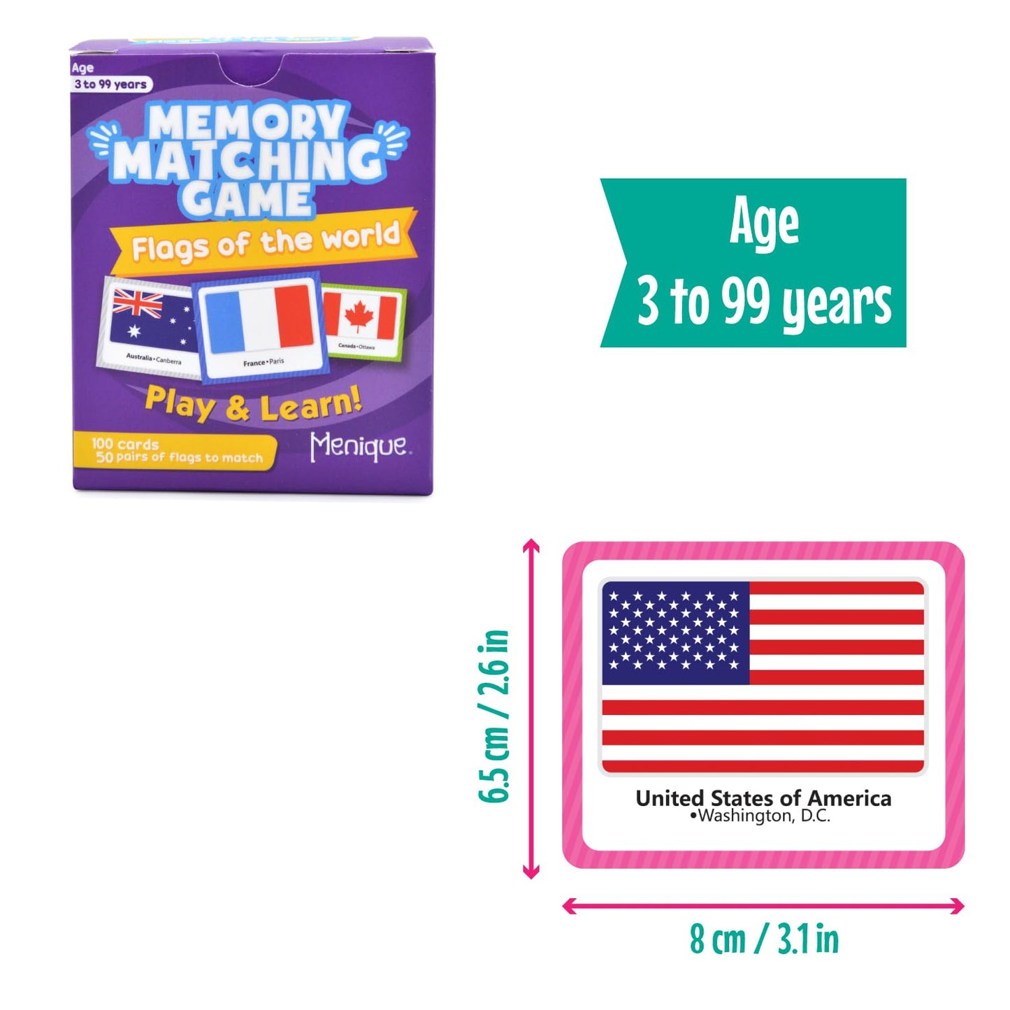 Juego de Memoria Menique Banderas del Mundo en Inglés Educativo para Niños y Adultos