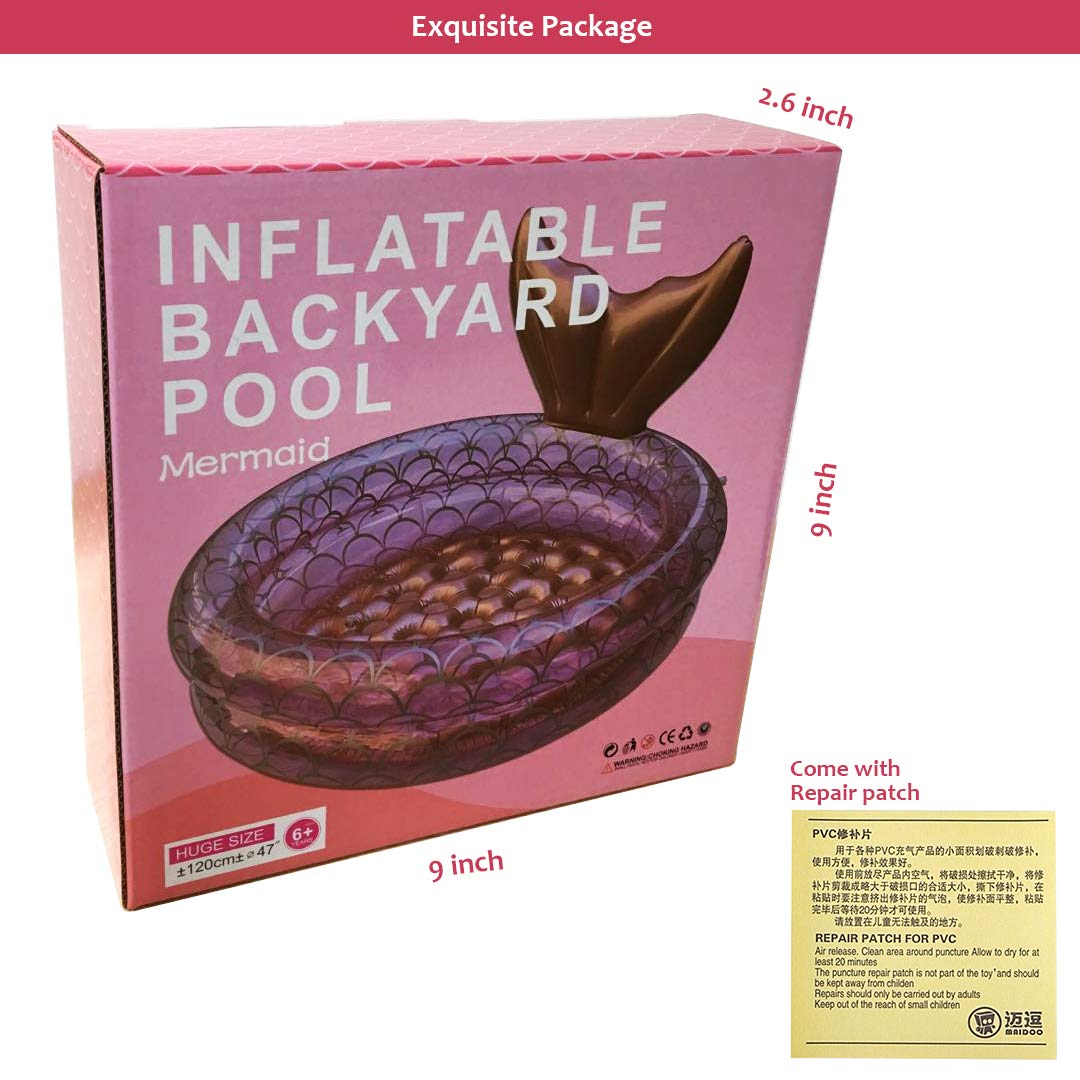Benelet - Piscina inflable para niños, piscina de sirena, para interiores y exteriores, para niños (47 pulgadas)