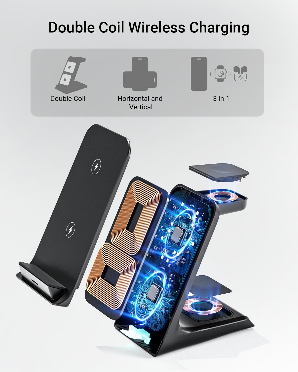 Cargador Inalámbrico Eazpower Compatible con Otterbox y Popsocket Base de Carga 3 en 1 para iPhone Pro Max para Fundas Gruesas de 10 mm