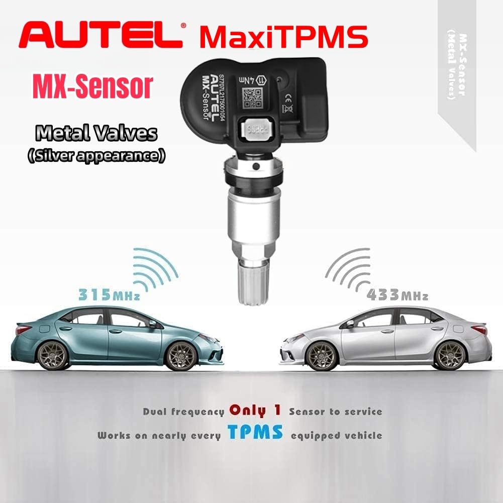 Autel MaxiTPMS MX - Sensor 4 unidades de tallo de metal 315/433MHz TPMS Sensor universal de neumáticos programado por TPMS Tool TS401 TS408 TS501 TS508 TS601 TS608 MK808TS MX808TS MS906TS ITS600