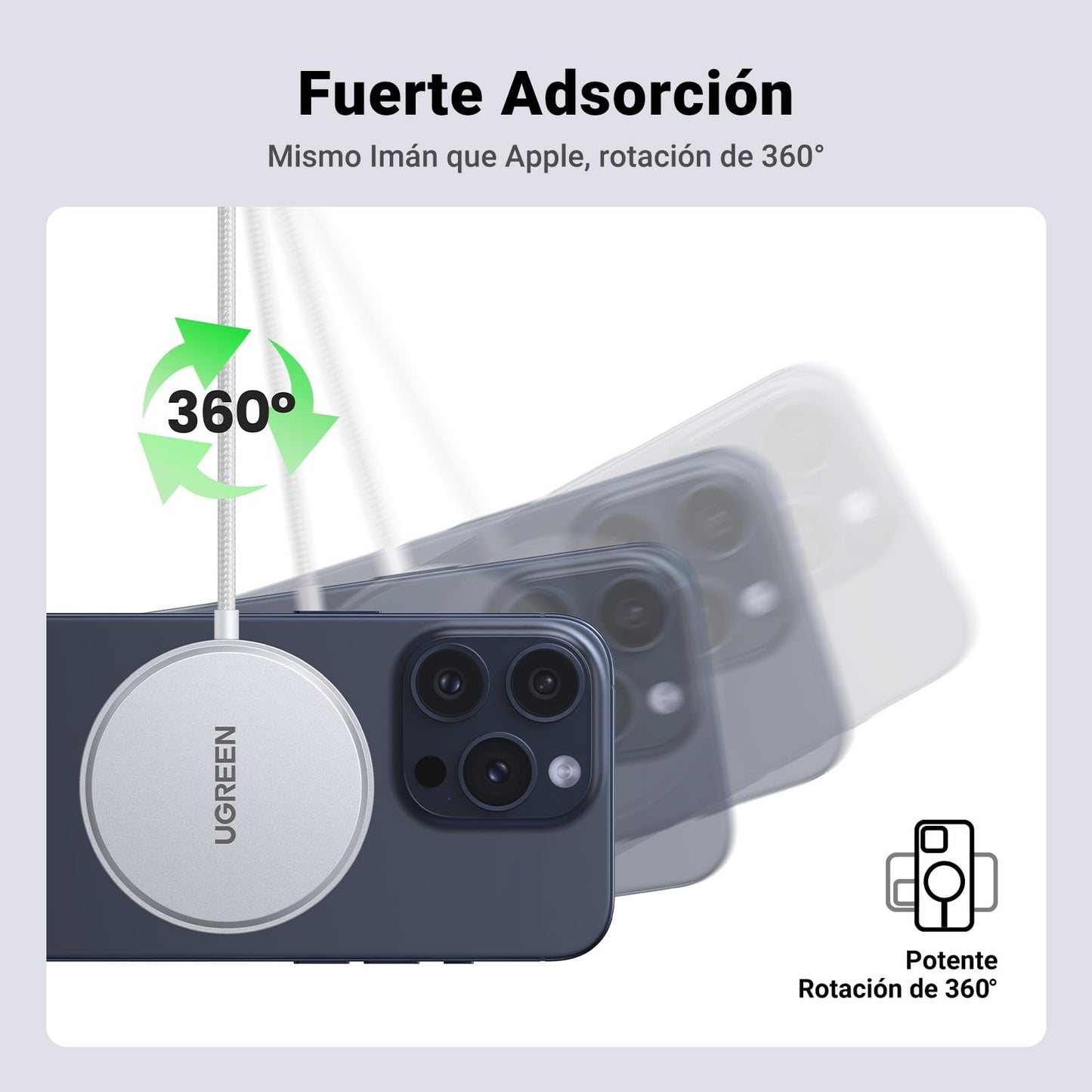 Cargador Inalámbrico UGREEN Blanco 15W MFM-Certificado Carga Rápida para iPhone y AirPods