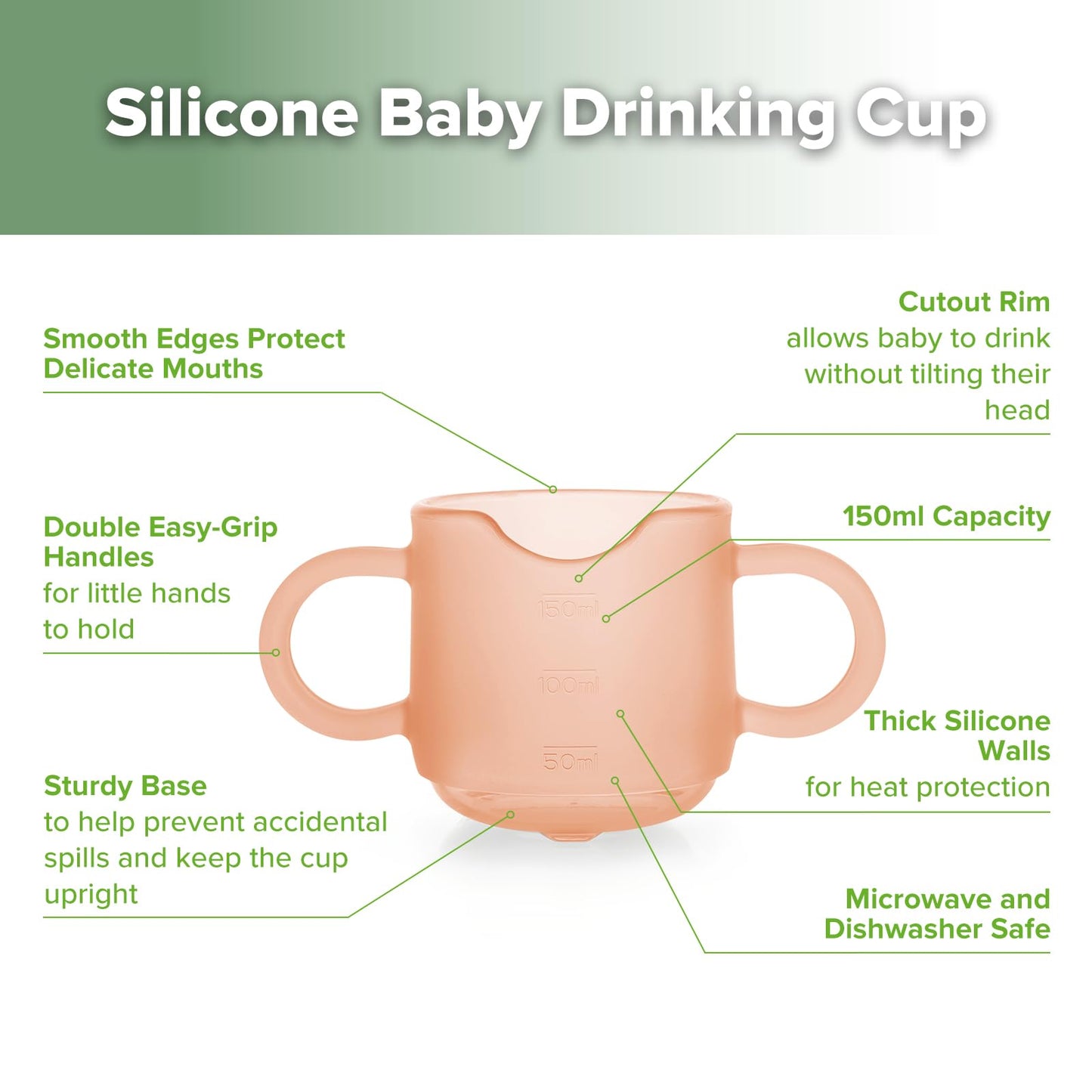 Taza de entrenamiento de silicona para bebé de haakaa, taza abierta de aprendizaje para niños pequeños de 6 meses en adelante, a prueba de caídas y libre de BPA, 5 onzas