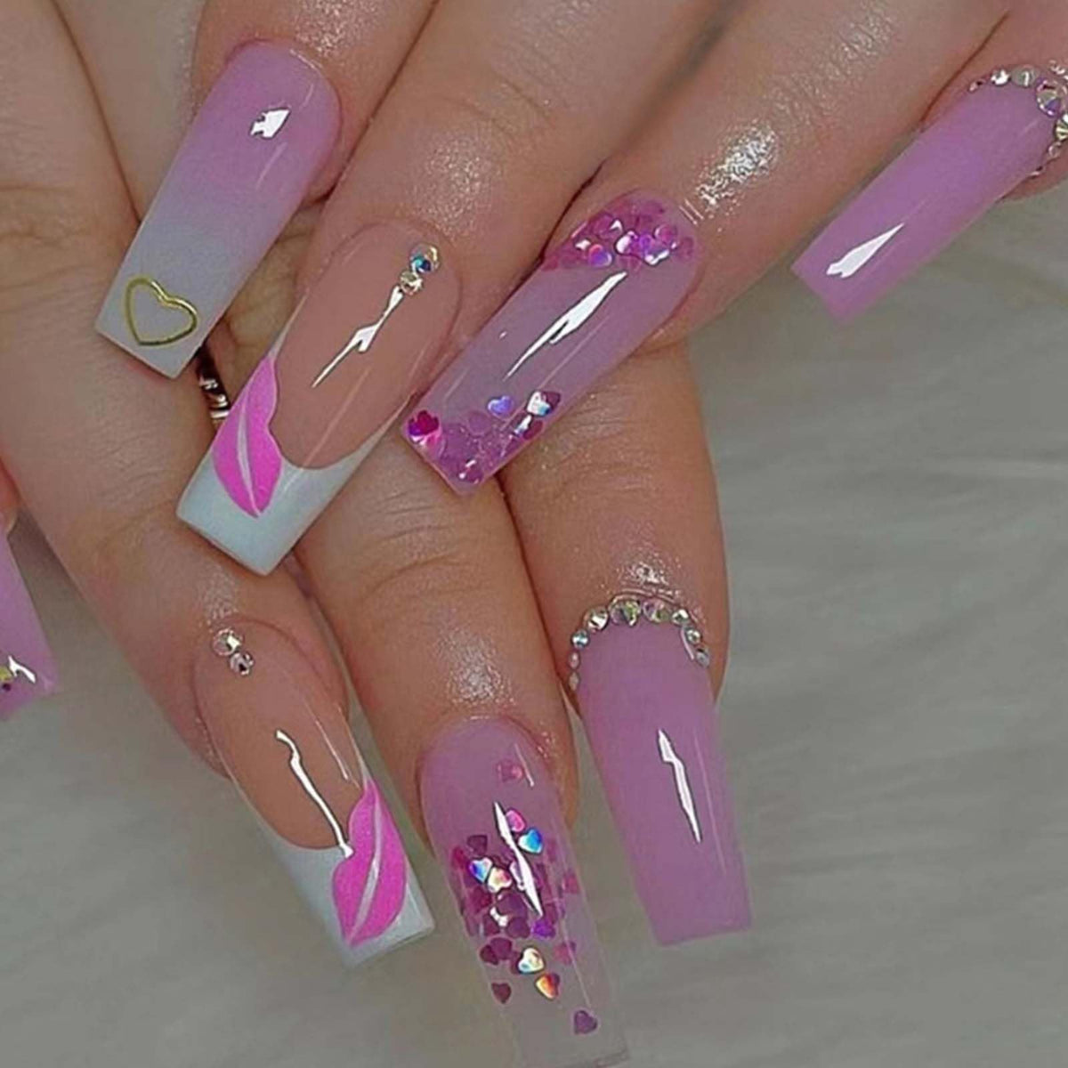 Gifiky Uñas Postizas de Ataúd Largo, Prensa Francesa Sobre Uñas Degradadas, Consejos de Acrílico, Uñas Postizas de Remolino Lindo para Mujeres y Niñas, 24 Piezas