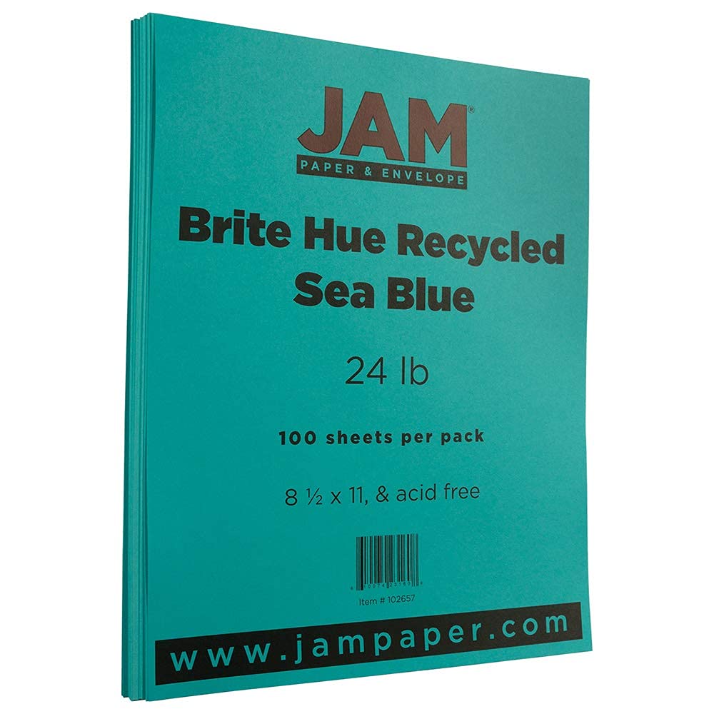 JAM PAPER Papel de colores de 25 libras – 90 g/m² – 8,5 x 11 – azul marino reciclado – 100 hojas/paquete