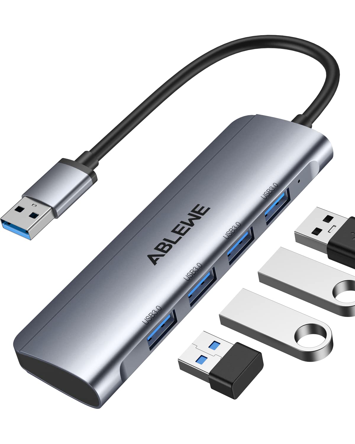 Hub USB 3.0 | ABLEWE USB Hub con 4 Puertos USB 3.0 (5 Gbps), Ladron USB Multi USB Macho- para MacBook Air, Mac Pro, iMac, y Todas Las PC con Puertos USB, Hembra- para Teclados, Mouse, HDD Móvil, etc
