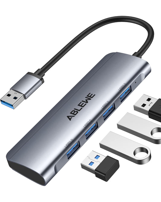 Hub USB 3.0 | ABLEWE USB Hub con 4 Puertos USB 3.0 (5 Gbps), Ladron USB Multi USB Macho- para MacBook Air, Mac Pro, iMac, y Todas Las PC con Puertos USB, Hembra- para Teclados, Mouse, HDD Móvil, etc