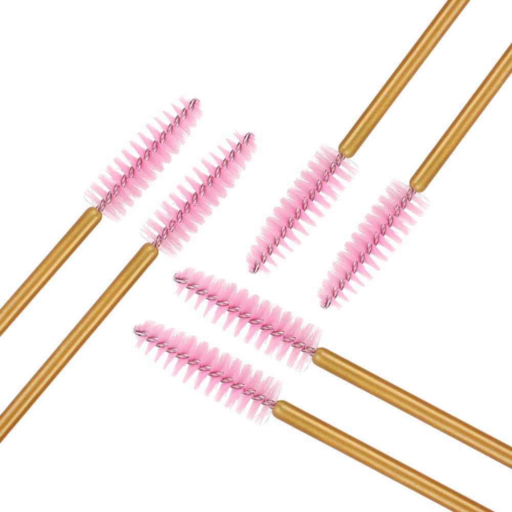 300 Pack Disposable Mascara Wands Bulk Eyelash Extension Brush Lash Wand Applicator, Gold/Pink