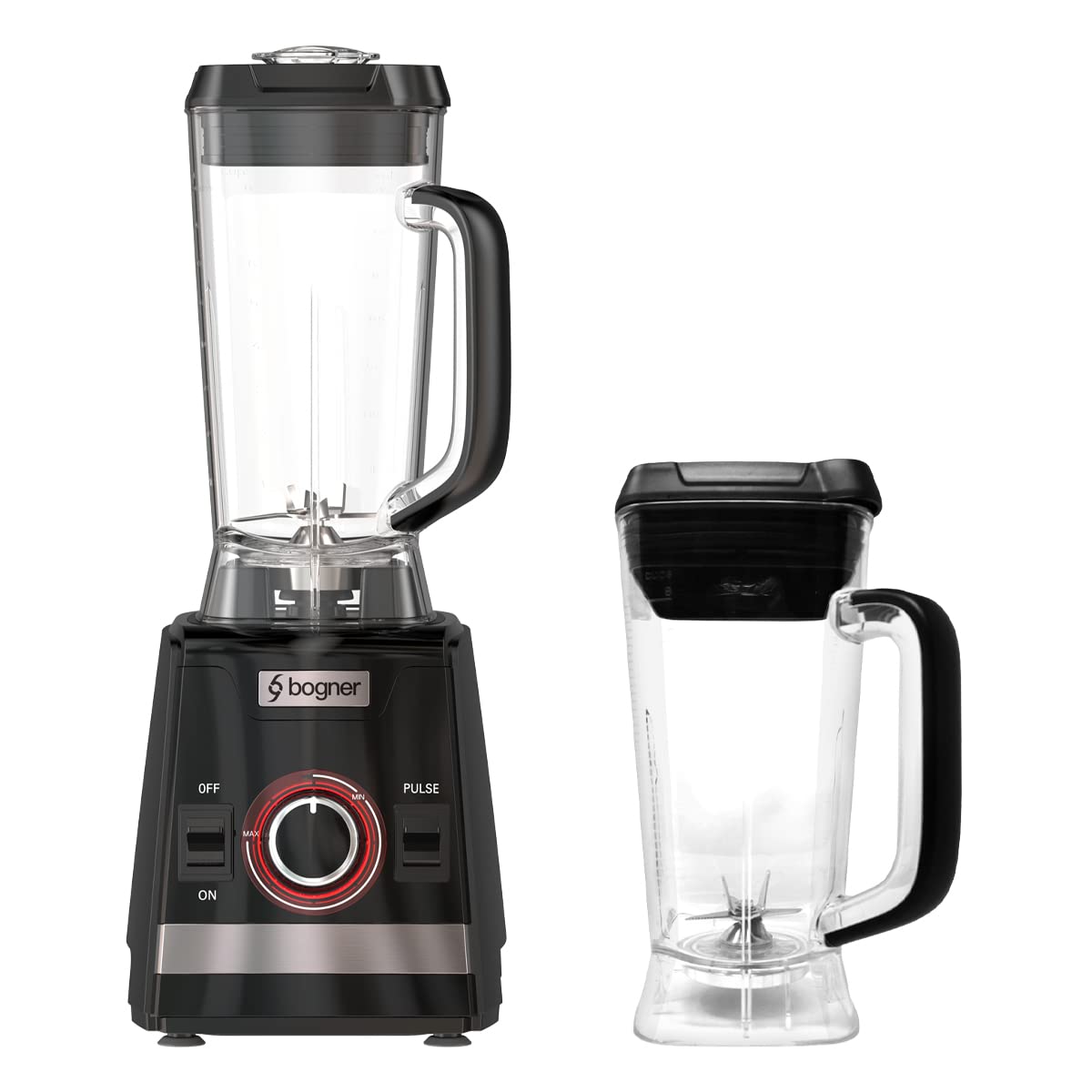 BOGNER Combo licuadora de uso rudo,1400W c/vaso de tritán extra de 2L Incluye tamper. Licuadora para casa o negocio, 8 cuchillas de acero inox