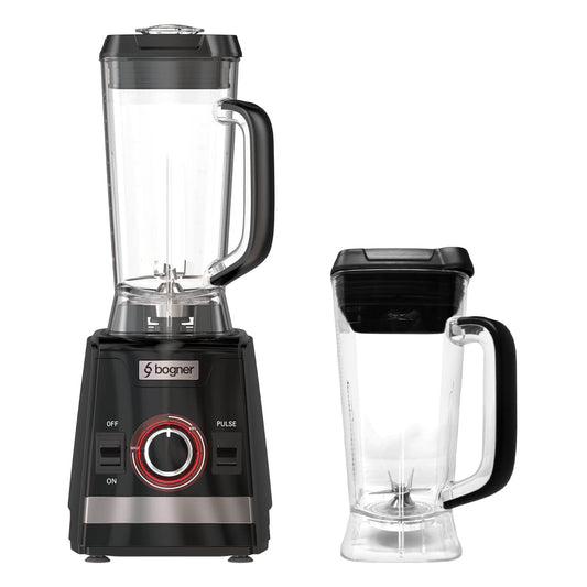 BOGNER Combo licuadora de uso rudo,1400W c/vaso de tritán extra de 2L Incluye tamper. Licuadora para casa o negocio, 8 cuchillas de acero inox
